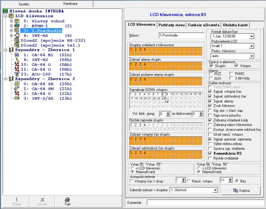 INTEGRA Programovanie 75 Obr. 14. Parametre a možnosti LCD klávesnice v programe DLOADX.