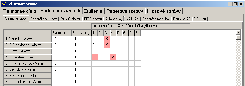 86 SATEL INTEGRA Upozornenia: Obr. 24. Určenie spôsobu oznamovania o alarmoch zo vstupov. Ústredňa potvrdzuje prijatie kódu špeciálnym signálom.