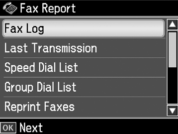 Μενού Στοιχείο ρύθμισης Περιγραφή Add Fax number (Προσ. αριθ. φαξ) Speed Dial List (Λίστα ταχ. κλ.) r 1, 2, 3, 4, 5, 6, 7, 8, 9, 0, *, #, - l r u d Πληκτρολογήστε τους αριθμούς φαξ με το χέρι.