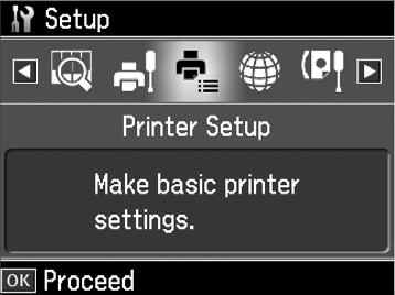 2. Πατήστε το βέλος l ή r για να επιλέξετε Printer Setup (Ρύθμ. Εκτ.) και, στη συνέχεια, πατήστε OK. 3. Πατήστε το βέλος u ή d για να επιλέξετε Country/Region (Χώρα/Περιφέρ.