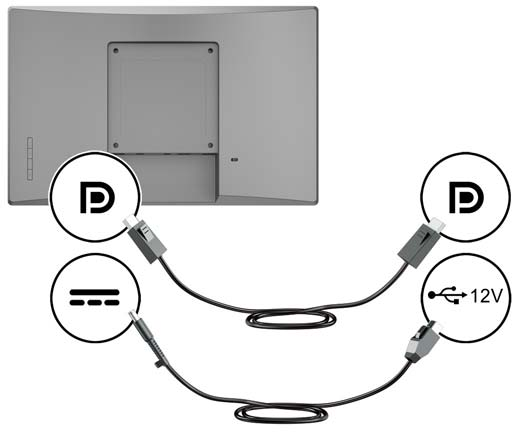 Καλώδιο τροφοδοσίας - Συνδέστε το κυλινδρικό άκρο του καλωδίου τροφοδοσίας στην υποδοχή τροφοδοσίας στο πίσω μέρος της οθόνης και συνδέστε το άκρο του καλωδίου τροφοδοσίας USB σε μια θύρα τροφοδοσίας