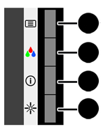 Αντιστοίχιση των κουμπιών λειτουργιών Το πάτημα οποιουδήποτε από τα τέσσερα κουμπιά OSD στην πρόσοψη ενεργοποιεί τα κουμπιά και εμφανίζει τα εικονίδια τους στην οθόνη.
