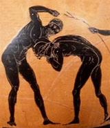 Το παγκράτιο Από τα πιο θεαματικά αγωνίσματα το παγκράτιο ήταν συνδυασμός πυγμής και πάλης. Η παράδοση αναφέρει ότι πρώτος ο Θησέας συνδύασε πάλη και πυγμή για να σκοτώσει το Μινώταυρο.
