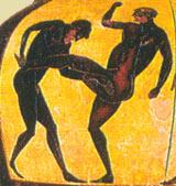 Παγκράτιο Αρραχίων της Φιγαλίας (παγκρατιαστής) Ένα ηρωικό και συγχρόνως τραγικό γεγονός έλαβε μέρος στην Ολυμπία το 564 π.χ., όταν ο παγκρατιαστής Αρραχίων από την Φιγαλία πέθανε κατά την διάρκεια του αγώνος.