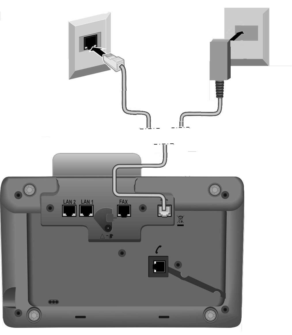 2. Σύνδεση σταθμού βάσης με το τηλεφωνικό δίκτυο Πρώτα βήματα 3α 3β 1 *) *) Κάτω πλευρά του σταθμού βάσης 2 *) Οι υποδοχές σύνδεσης LAN2 και FAX δεν διατίθενται σε όλες τις συσκευές ( σελ.