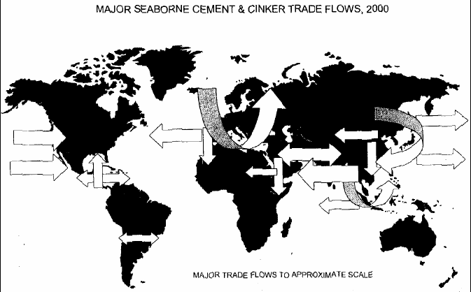 Σχήμα 12. Παγκόσμιες διαδρομές τσιμέντου (Πηγή: Ocean Shipping Consultants, June 2006) 3.