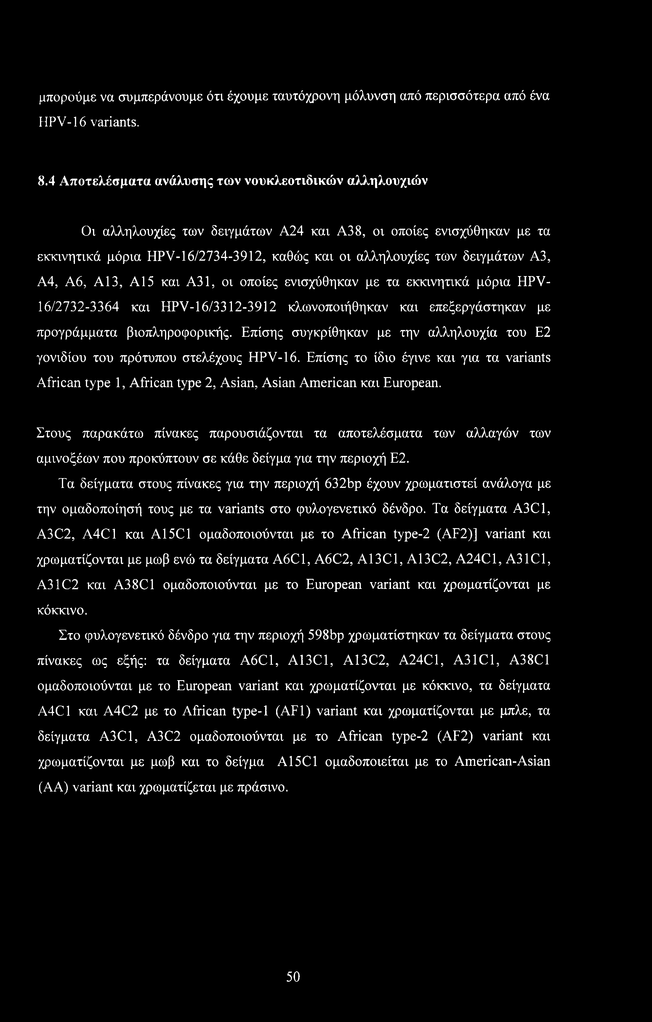 μπορούμε να συμπεράνουμε ότι έχουμε ταυτόχρονη μόλυνση από περισσότερα από ένα HPV-16 variants. 8.