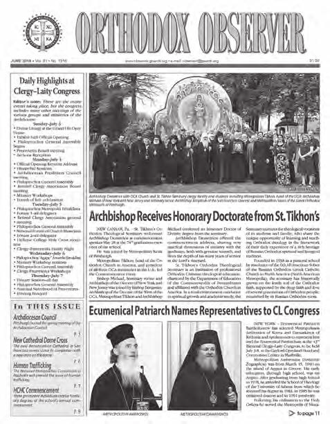 ORTHODOX OBSERVER 8 East 79th Street, New York, NY 10075-0106 Tel.: (212) 570-3555 Fax: (212) 774-0239 Web: www.observer.goarch.org Email: observer@goarch.