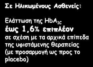 Σιταγλιπτίνη σε Ηλικιωμένους Ασθενείς με ΣΔτ2 Ισχυρή Αποτελεσματικότητα στην Ελάττωση της HbA 1C από τα Αρχικά Επίπεδα Μελέτη σε ασθενείς ηλικίας >65 ετών ανεπαρκώς ρυθμισμένους με την υφιστάμενη