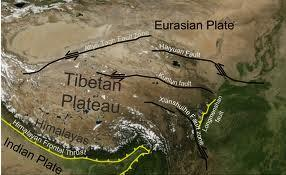 Εικόνα 5.44. Δορυφορική φωτογραφία στην οποία φαίνονται τα κύρια ρήγματα στο πλατώ του Θιβέτ Εικόνα 5.45.