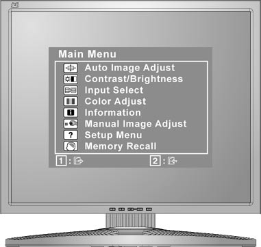 Ρύθμιση της εικόνας της οθόνης Χρησιμοποιήστε τα πλήκτρα στον μπροστινό πίνακα για να προβάλλετε και να ρυθμίσετε τα χειριστήρια της OSD που εμφανίζονται στην οθόνη.