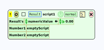 Εικόνα 64: Συνδεδεμένα Result, Number1 και Number2 Εν συνεχεία θα αλλάξουμε τον κώδικα του script με τον ίδιο τρόπο με προηγουμένως.