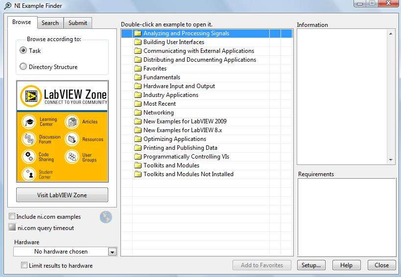 2.2 Παραγωγή Σήματος Η παραγωγή κύματος στο LabVIEW θα δειχθεί με το παράδειγμα του εικονικού οργάνου Function Waveform Generation.vi από τη βιβλιοθήκη των έτοιμων παραδειγμάτων του Lab VIEW.