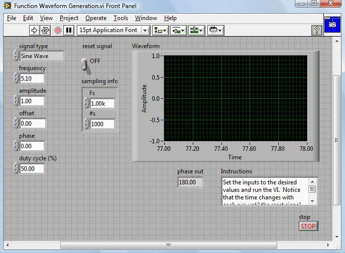 Εικόνα 4 Η εμπρόσθια επιφάνεια του Function Waveform Generation.vi της Εικ.