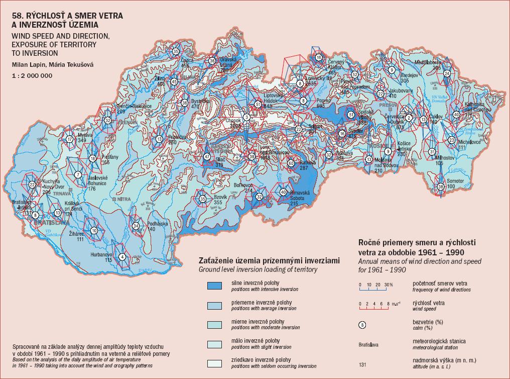 Veterné pomery a inverznosť územia Rozloženie smerov a rýchlostí vetra a inverznosti územia Slovenska znázorňujú obrázky 9 až 11.