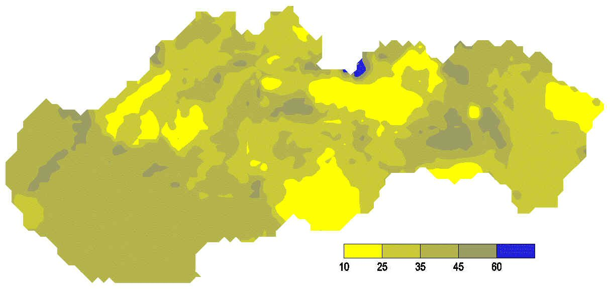 Obr. 17 Počet dní, v ktorých bola prekročená cieľová hodnota prízemného ozónu pre ochranu ľudského zdravia (120 µg.m 3 ), priemer za roky 2007 2009. Obr.