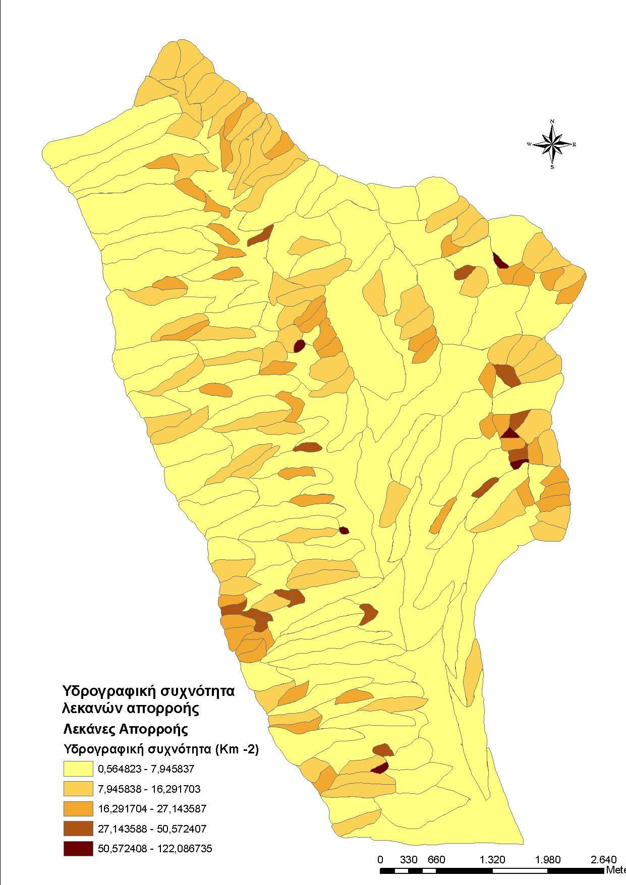 Χάρτης υδρογραφικής Συχνότητας της υδρολογικής λεκάνης του