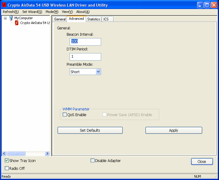 5.9.2 AP Advanced Παράμετρος Beacon Interval DTIM Period Preamble Mode Set Defaults Περιγραφή Beacon Interval που προσδιορίζει την διάρκεια μεταξύ των πακέτων beacon (milliseconds).