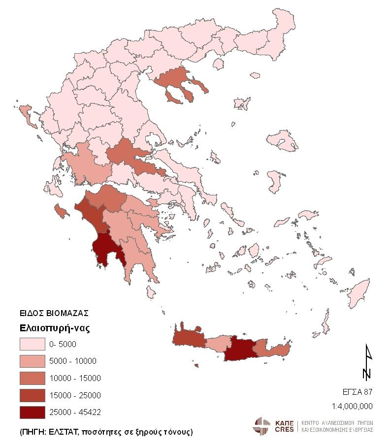 Τεχνικά διαθέσιμο δυναμικό ελαιοπυρήνα (2009) Τεχνικά διαθέσιμο δυναμικό : ~290.