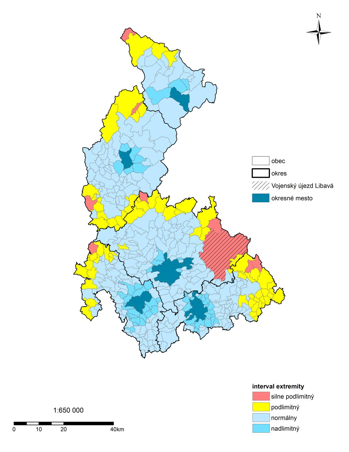 Príloha 13: Časová dostupnosť do okresných miest Olomouckého kraja z obcí rozdelených do