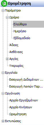 2 Παράμετροι 2.1 Ωράρια 2.1.1 Ελεύθερο Το Ελεύθερο ωράριο εφαρμόζεται στην περίπτωση όπου ο χρήστης δεν έχει ορίσει σταθερό ωράριο εργαζομένου με ημέρες και ώρες.