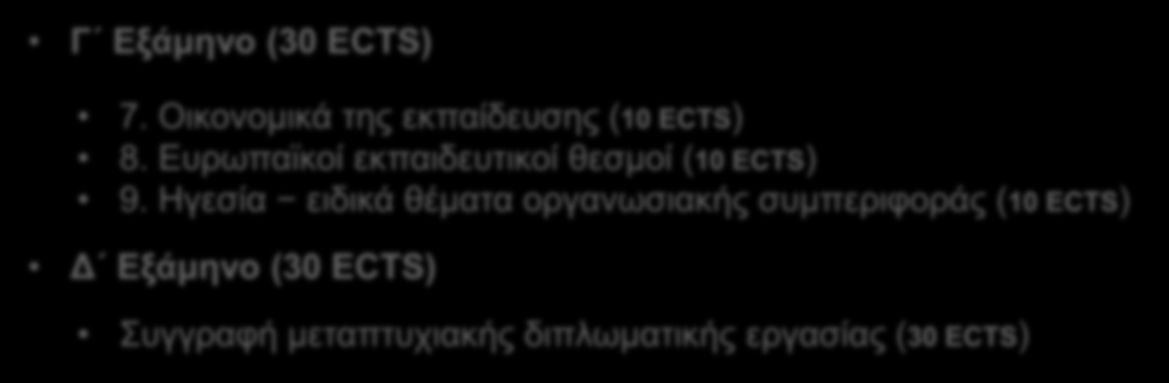 Πξόγξακκα Μαζεκάησλ Γ Δξάμηνο (30 ECTS) 7. Οηθνλνκηθά ηεο εθπαίδεπζεο (10 ECTS) 8. Επξσπατθνί εθπαηδεπηηθνί ζεζκνί (10 ECTS) 9.