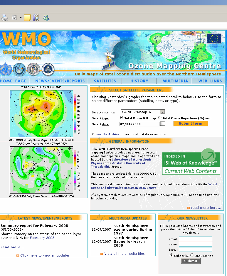 Παρακολούθηση του στρώματος του όζοντος σε πραγματικό χρόνο από δορυφόρους και επίγεια δίκτυα Πληροφόρηση της επιστημονικής