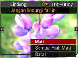 Melindung Fail Daripada Pemadaman (Lindungi) [p] (MAIN) * [SET] * MENU * Tab MAIN * Lindungi Hidup Semua Fail : Hidup Lindung fail tertentu.