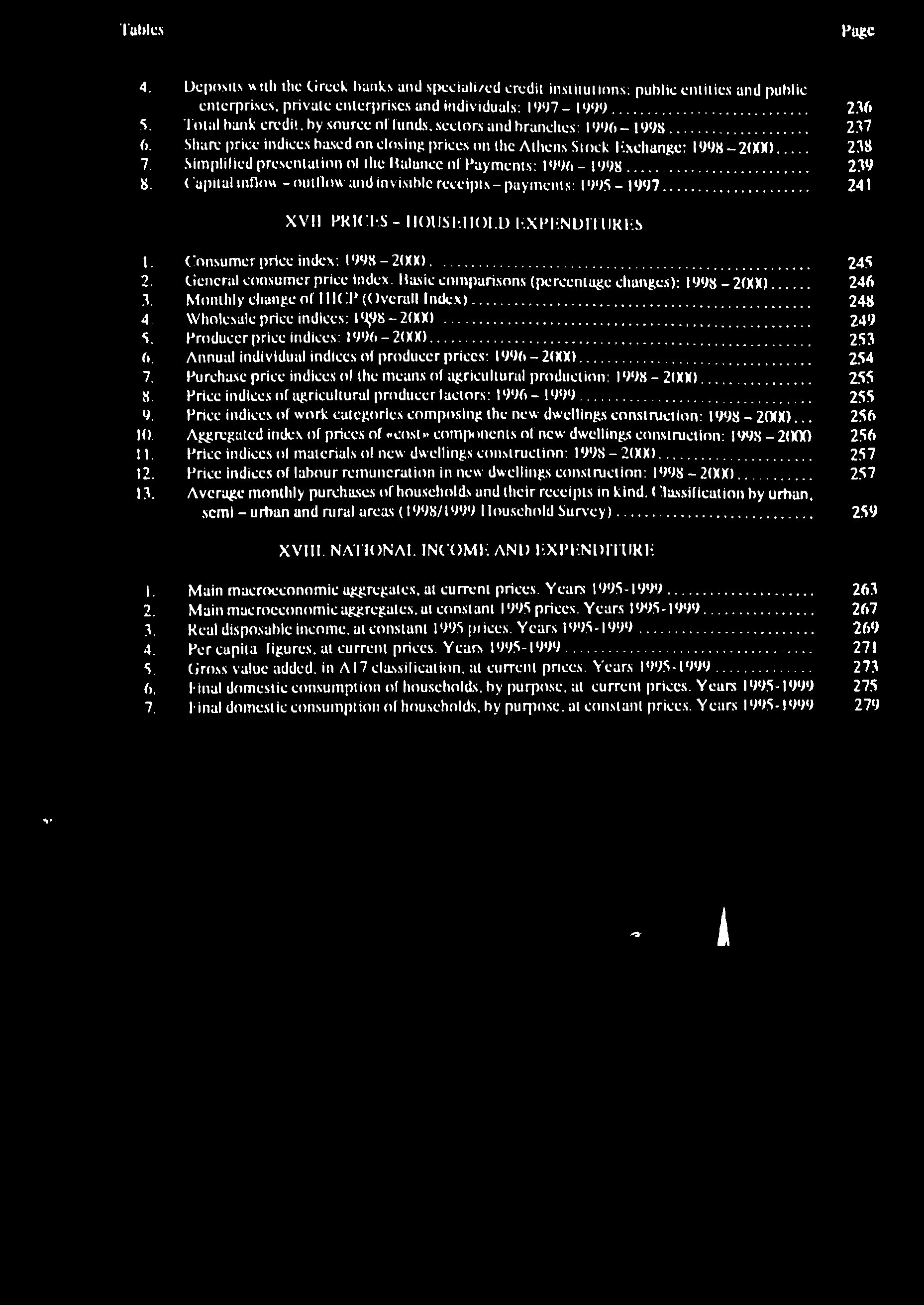 Tables Page 4. Deposits with the Greek hanks and specialized credit Institutions; public entities and public enterprises, private enterprises and individuals: 1997-1999 236 5.