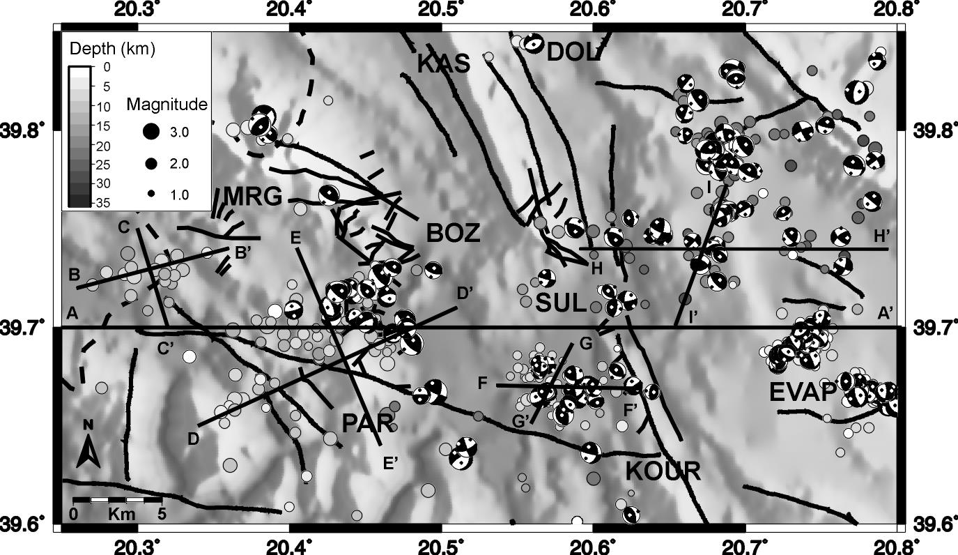 Φάση 5 Μηχανισμοί γένεσης Βορειότερα μεταξύ των περιοχών Παραμυθιά, Μουργκάνα και Κούρεντων -Κασιδιάρη παρατηρείται μία έντονη σεισμική δραστηριότητα.
