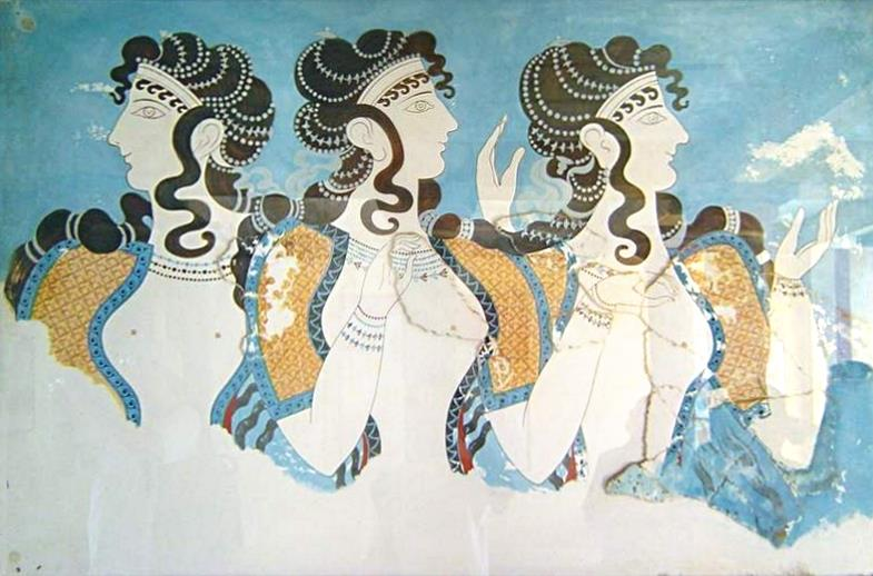 Σχήμα 4 : Οι μπλε κυρίες, Κνωσός[7] Κατά την ύστερη ρωμαϊκή περίοδο, γίνεται η τοιχογράφηση κατακομβών με χριστιανικά σύμβολα και σκηνές από τη Βίβλο από του πρώτους χριστιανούς που ζούσαν στη Ρώμη.