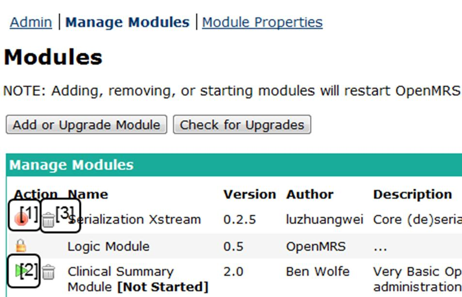 Διαχείριση modules Σταμάτα τη λειτουργία του module.