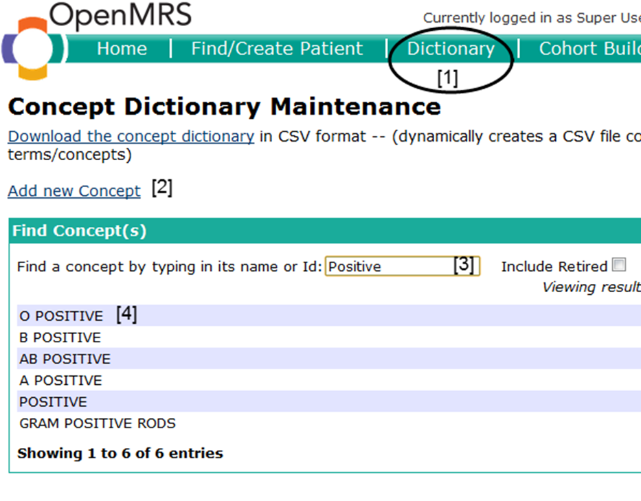 Εύρεση κλάσεων εννοιών (Dictionary) Προβολή λεξικού εννοιών.