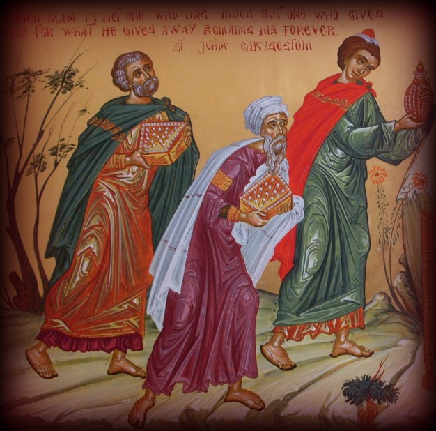 THE GIFTS OF THE MAGI: The Spirit of Stewardship Fr. Luke A. Veronis The Gifts of the Magi icon presents the Wise Men offering gifts of gold, frankincense and myrrh to the Christ Child.