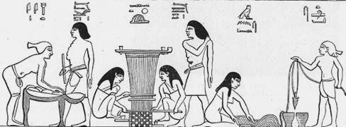 φωτ.1.5 Οριζόντιος αργαλειός εδάφους, όπου υφαίνουν δύο γυναίκες από αιγυπτιακή τοιχογραφία, από τον τάφο του Chnemhotep στο Beni Hassan, 12 η δυναστεία, αρχές της 2 ης χιλιετίας (φωτ.: www.