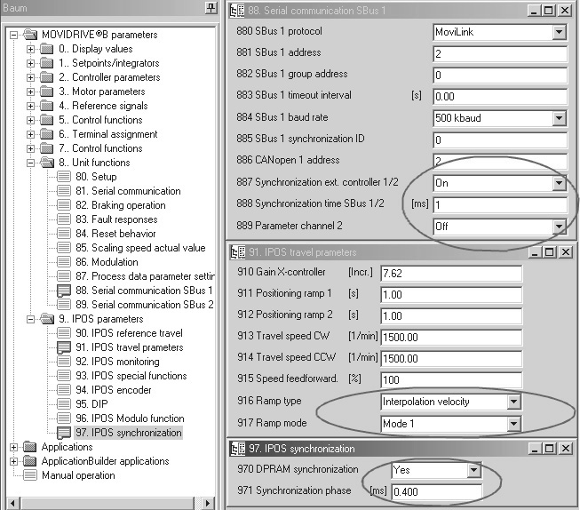 7 Motion Control μέσω EtherCAT Ρυθμίσεις του MOVDRVE B με το MOVTOOLS MotionStudio Στη συνέχεια θα πρέπει να ενεργοποιήσετε το συγχρονισμό των ελεγκτών στο δίκτυο EtherCAT.