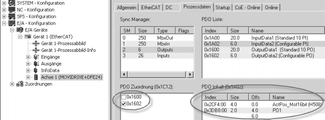 7 Motion Control μέσω EtherCAT Παράδειγμα TwinCAT Στην αντιστοίχηση PDO απενεργοποιείται το PDO1 και στο PDO2 καθορίζονται οι ονομαστικές