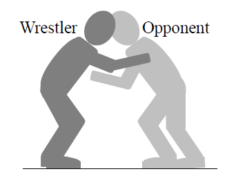 . A 67 kg wrestler is grappling with a 66 kg opponent.