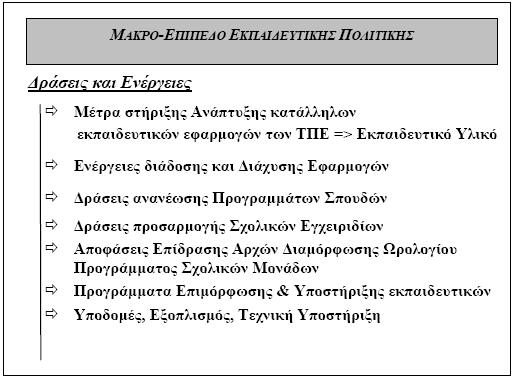 Πληροφορίας και των Επικοινωνιών (ΤΠΕ) στο εκπαιδευτικό σύστηµα της ευτεροβάθµιας και της Πρωτοβάθµιας Ελληνικής Εκπαίδευσης.