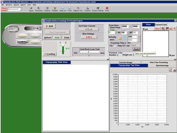 3. Η περιοχή σάρωσης θα πρέπει να είναι (10 nm x 10 nm), και τα όρια ταχύτητας του tip (4000 8000 nm/s). Συγκεντρωτικά μπορούμε να πούμε.
