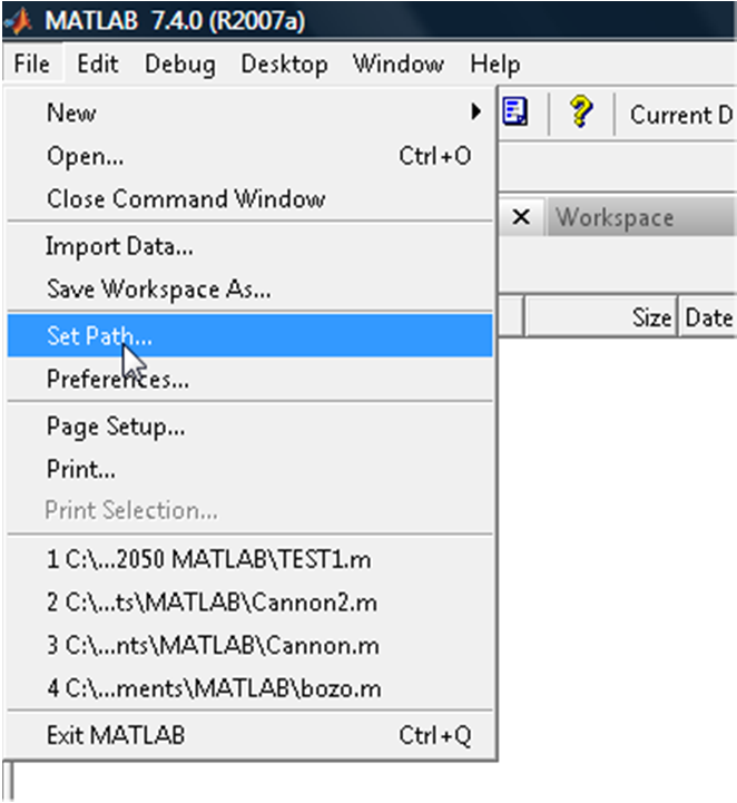 Path Όταν εισάγεται μια εντολή στο command prompt, το MATLAB αναζητά ένα file που το όνομα του θα ταιριάζει με το όνομα που δόθηκε στο prompt,