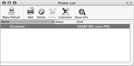 ΕΓΚΑΤΑΣΤΑΣΗ ΣΕ ΠΕΡΙΒΑΛΛΟΝ MACINTOSH 5 Εμφανίστε τις πληροφορίες του εκτυπωτή. () () () Κάντε κλικ στο όνομα του μηχανήματος. Εάν χρησιμοποιείτε Mac OS X v0.5 έως 0.5.6, κάντε κλικ στο πλήκτρο [Options & Supplies], κλικ στην καρτέλα [Driver] και προχωρήστε στο βήμα 6.