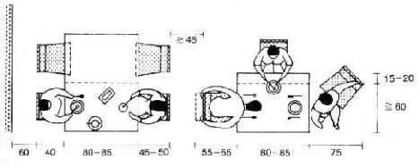 Obr. 6 Potrebné odstupy a prestieranie pri stoloch 3.5.3.1 Príprava jedál Office základný prvok slúžiaci na styk medzi samotnou kuchyňou a odbytovou časťou.