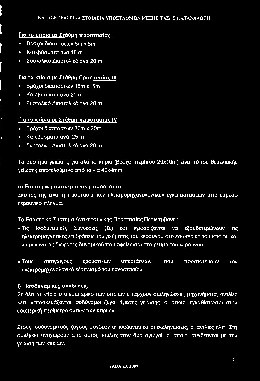 ΚΑΤΑΣΚΕΥΑΣΤΙΚΑ ΣΤΟΙΧΕΙΑ ΥΠΟΣΤΑΘΜΩΝ ΜΕΣΗΣ ΤΑΣΗΣ ΚΑΤΑΝΑΑΩΤΗ Για ΤΟ κτίριο ue Στάθϋπ TTPoaTaaiac I Βρόχοι διαστάσεων 5m χ 5m. Κατεβάσματα ανά 10 m. Συστολικό Διαστολικό ανά 20 m.