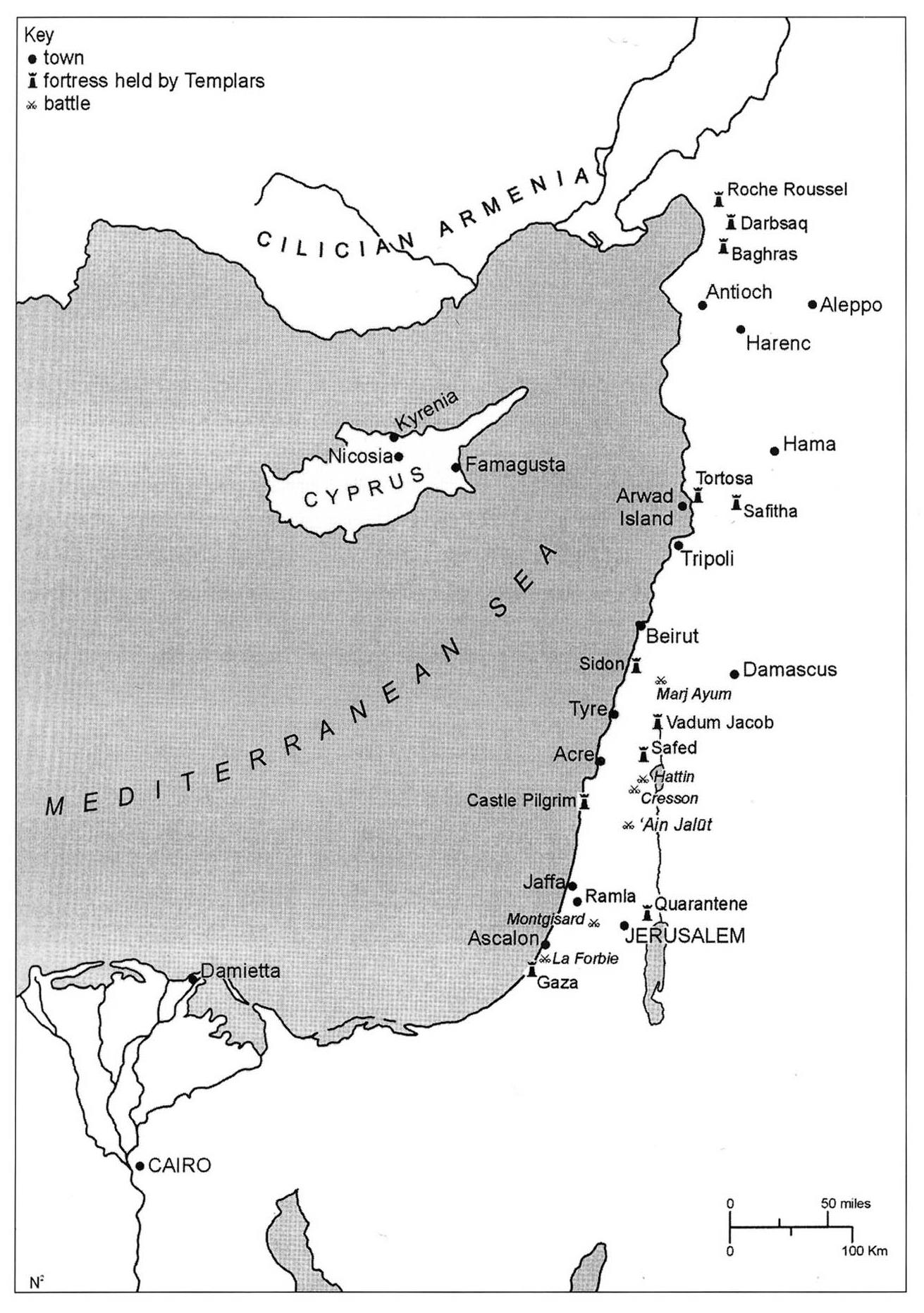 6. ΧΑΡΤΗΣ Χάρτης της παράκτιας ζώνης που κατακτήθηκε από τους σταυροφόρους κατά την Πρώτη Σταυροφορία και αργότερα, και