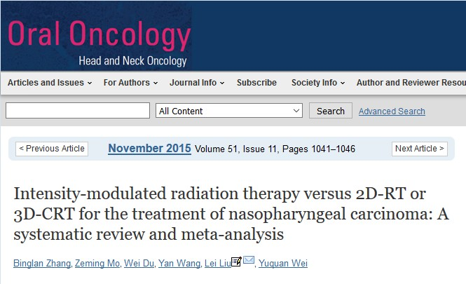 meta-analysis 8 studies - 3570 participants,1541 patients in the IMRT group & 2029 in the 2D-RT or 3D-CRT group IMRT group better 5-year OS and tumor LC late