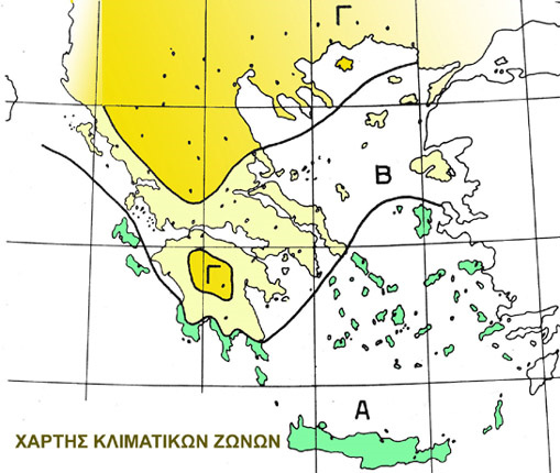 Σχήμα 2.3: Σχηματική απεικόνιση κλιματικών ζωνών ελληνικής επικράτειας.