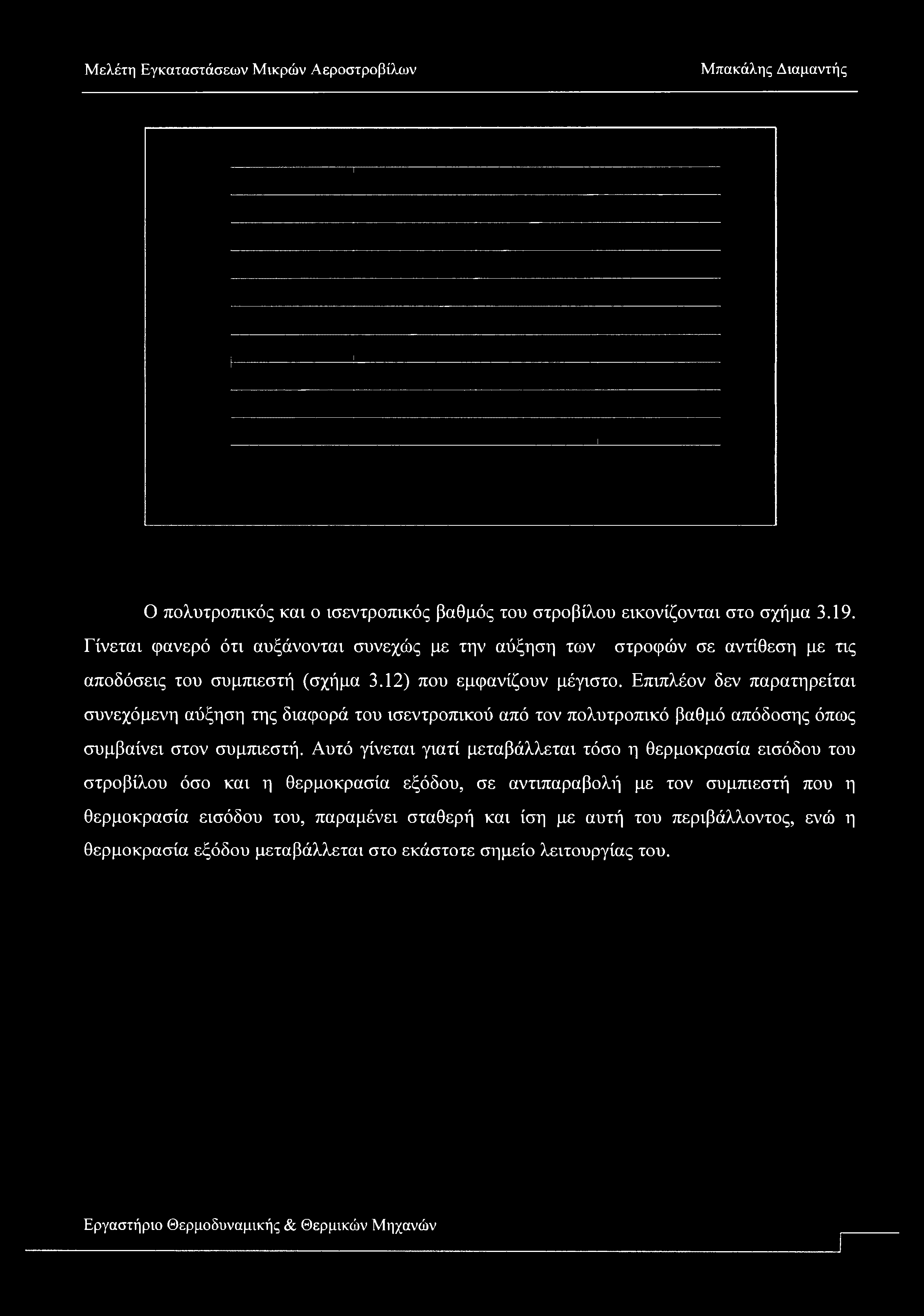 Ο πολυτροπικός και ο ισεντροπικός βαθμός ίου στροβίλου εικονίζονται στο σχήμα 3.19. Γίνεται φανερό ότι αυξάνονται συνεχώς με την αύξηση των στροφών σε αντίθεση με τις αποδόσεις του συμπιεστή (σχήμα 3.