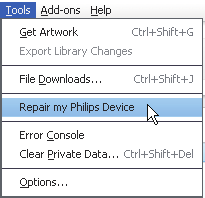 16 Επισκευή της συσκευής αναπαραγωγής μέσω του Philips Songbird Εάν το ARIAZ δεν λειτουργεί κανονικά ή η οθόνη παγώνει, μπορείτε να πραγματοποιήσετε επαναφορά χωρίς να χάσετε δεδομένα: Επαναφορά του