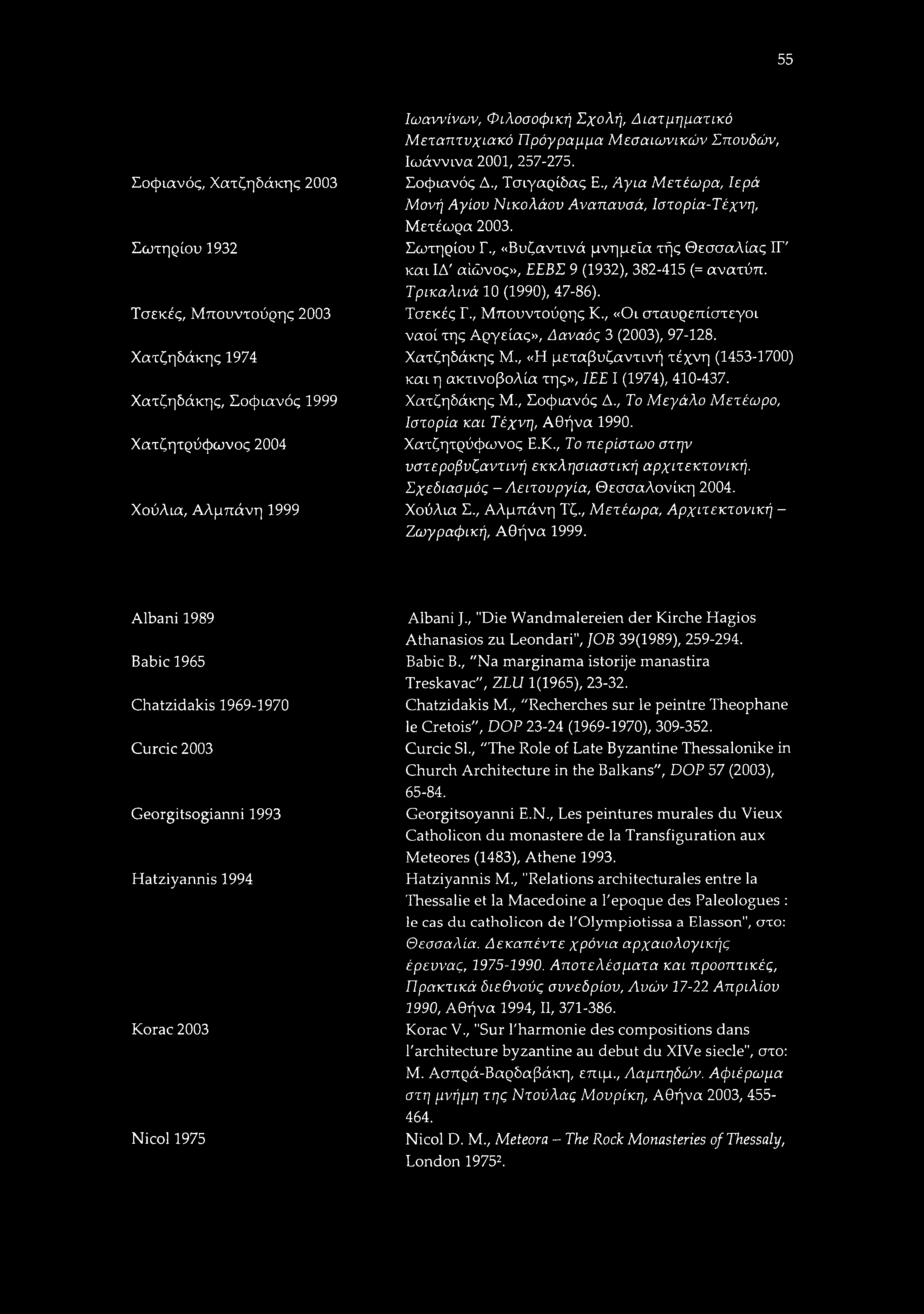 55 Σοφιανός, Χατζηδάκης 2003 Σωτηρίου 1932 Τσεκές, Μπουντούρης 2003 Χατζηδάκης 1974 Χατζηδάκης, Σοφιανός 1999 Χατζητρύφωνος 2004 Χούλια, Αλμπάνη 1999 Ιωαννίνων, Φιλοσοφική Σχολή, Δ ιατ ρηματικό